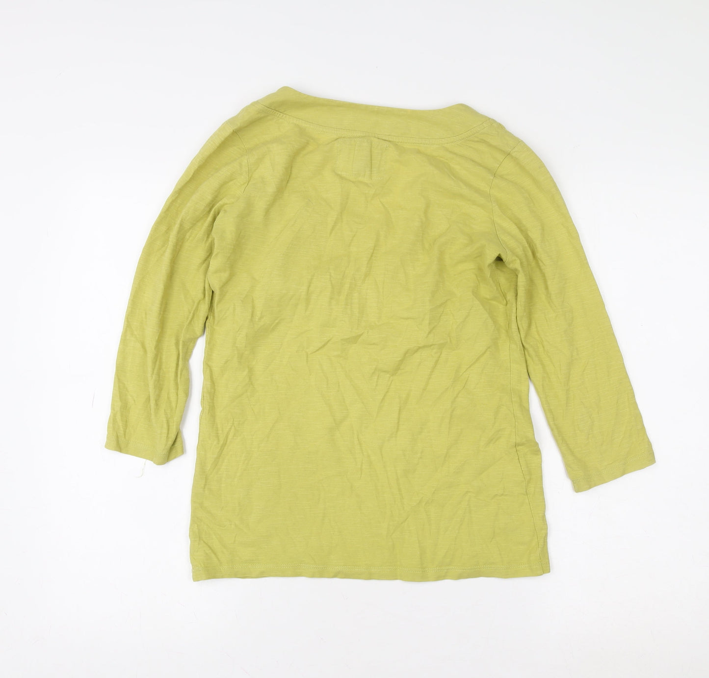 Laura Ashley Women Green 3/4 Sleeve V-Neck Cotton T-Shirt UK 10