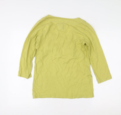 Laura Ashley Women Green 3/4 Sleeve V-Neck Cotton T-Shirt UK 10