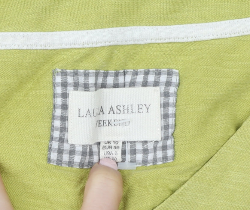 Laura Ashley Women Green 3/4 Sleeve V-Neck Cotton T-Shirt UK 10