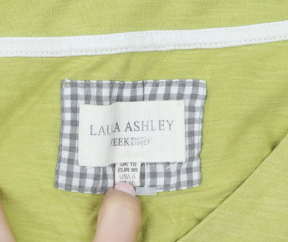 Laura Ashley Women Green 3/4 Sleeve V-Neck Cotton T-Shirt UK 10