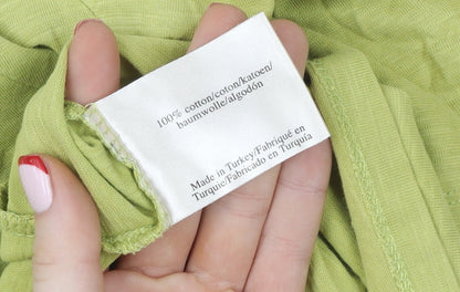 Laura Ashley Women Green 3/4 Sleeve V-Neck Cotton T-Shirt UK 10