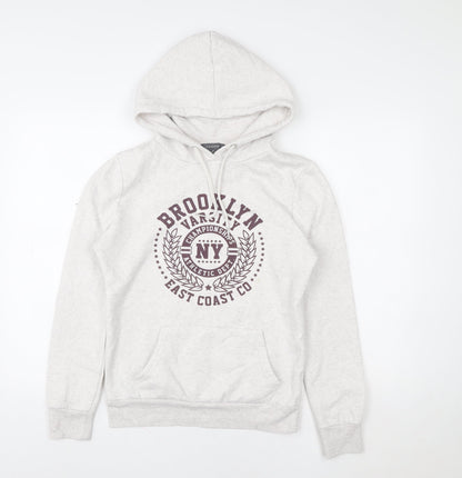 Primark Women Beige XS Pullover Hoodie Brooklyn Varsity Print Casual