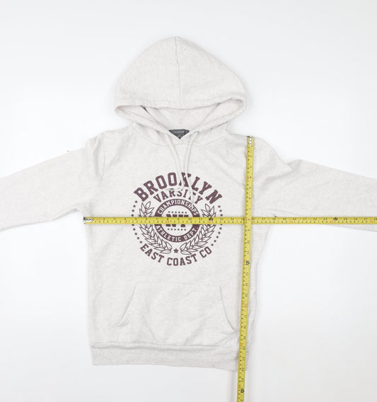 Primark Women Beige XS Pullover Hoodie Brooklyn Varsity Print Casual
