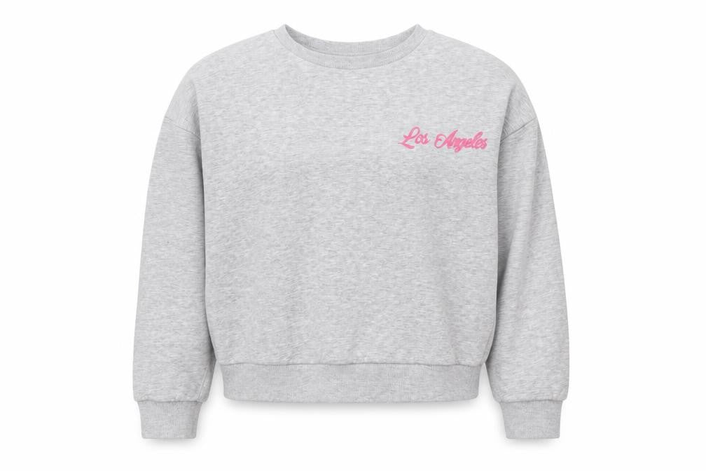 Front view of Matalan girls’ grey los angeles graphic sweatshirt 12 years pullover cotton blend