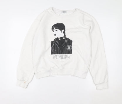 Wednesday Girls White 13-14 Years Pullover Graphic Sweatshirt