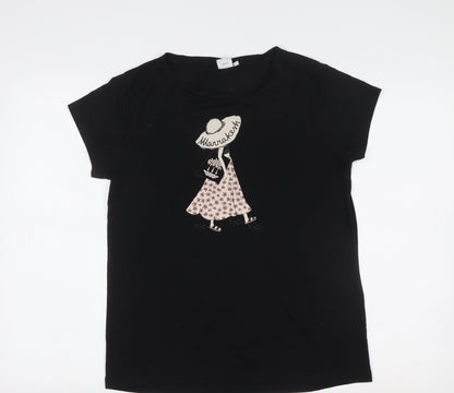 Womens UK Size M Disney Stitch Black Basic T-Shirt