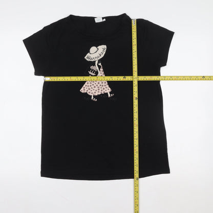 Womens UK Size M Disney Stitch Black Basic T-Shirt