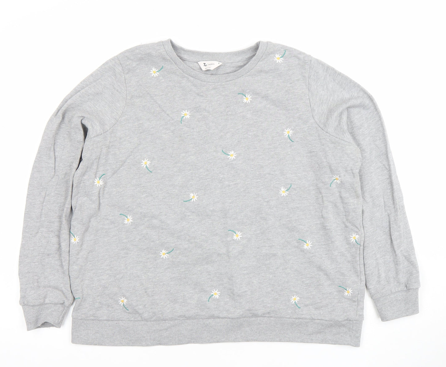 Tu Woman Petite Grey Embroidered Daisy Sweatshirt Size 16