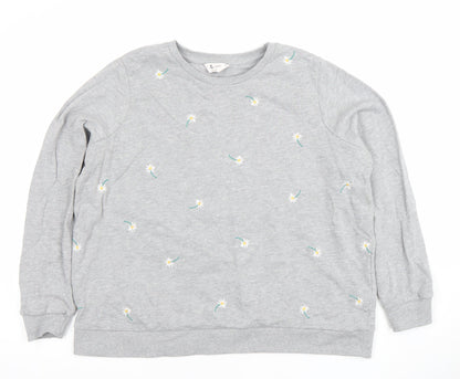 Tu Woman Petite Grey Embroidered Daisy Sweatshirt Size 16