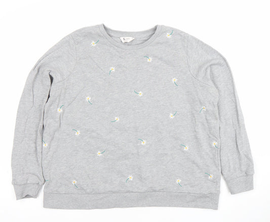 Tu Woman Petite Grey Embroidered Daisy Sweatshirt Size 16