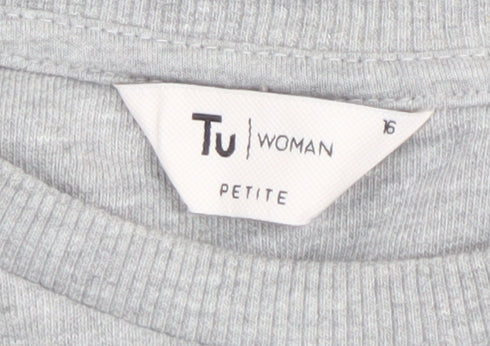 Tu Woman Petite Grey Embroidered Daisy Sweatshirt Size 16