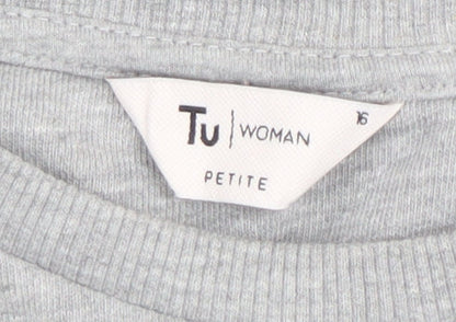 Tu Woman Petite Grey Embroidered Daisy Sweatshirt Size 16