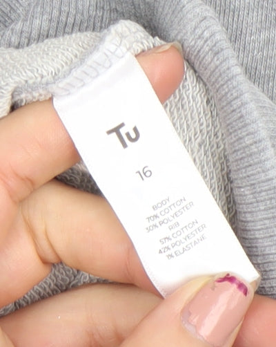 Tu Woman Petite Grey Embroidered Daisy Sweatshirt Size 16