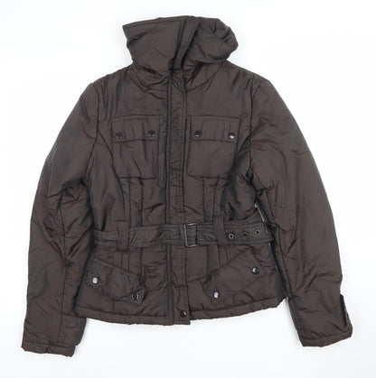 New Look Women Brown Belted Hooded Puffer Jacket Size 12