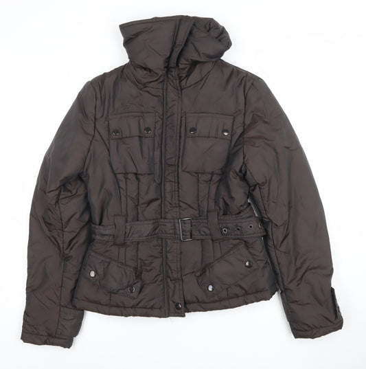 New Look Women Brown Belted Hooded Puffer Jacket Size 12