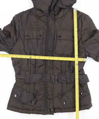 New Look Women Brown Belted Hooded Puffer Jacket Size 12