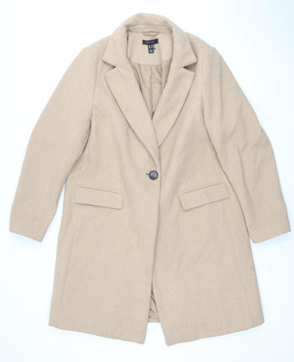 New Look Women's Beige Wool Blend Mid-Length Overcoat Size 16