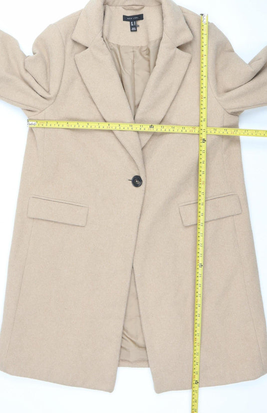 New Look Women's Beige Wool Blend Mid-Length Overcoat Size 16