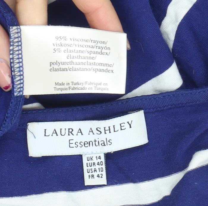 Laura Ashley Women’s Blue Striped Long Sleeve Boat Neck Top Size 14