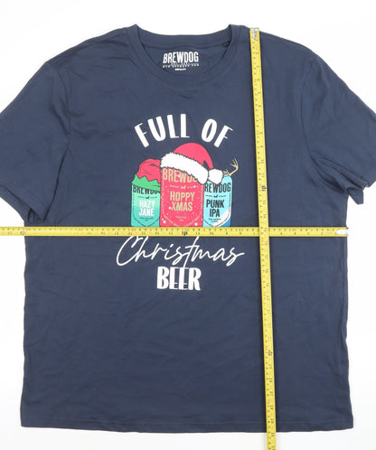Tu Mens Blue Christmas Beer Graphic T-Shirt XL Cotton
