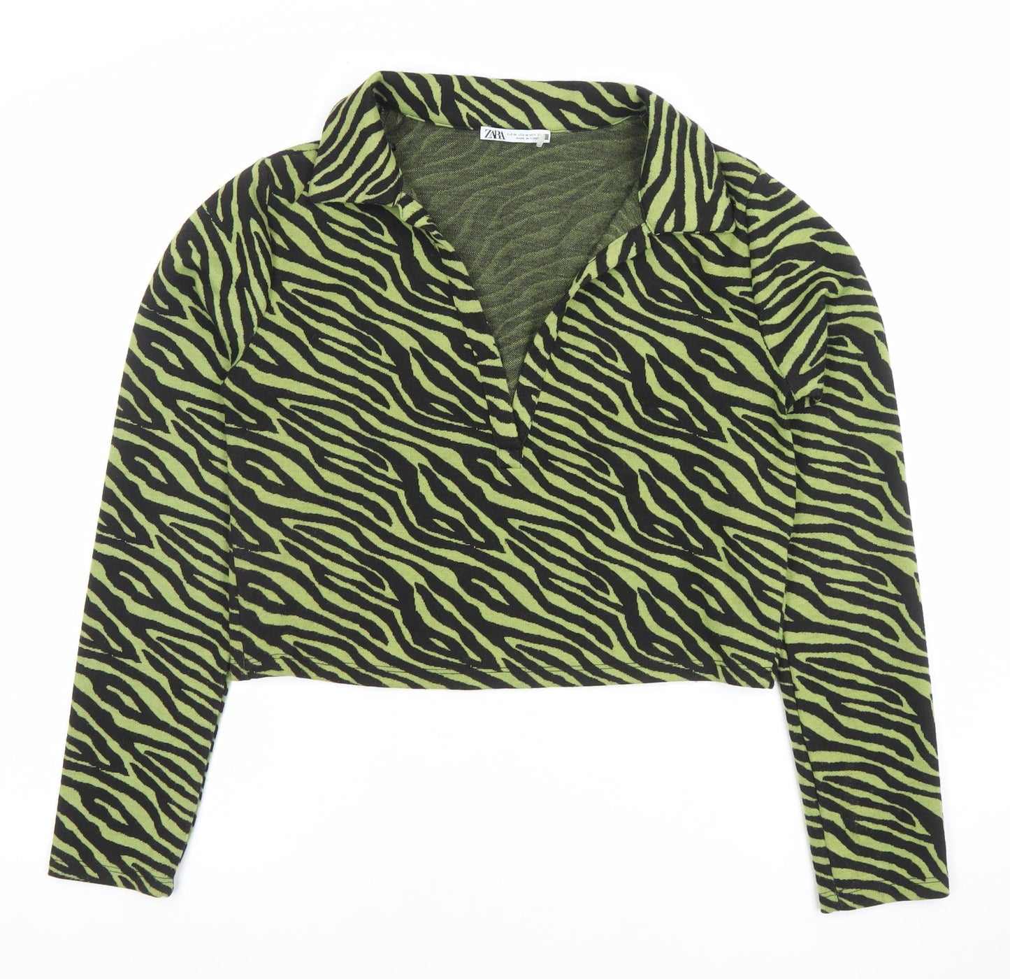 Womens UK Size 12 Zara Green Cropped Button-Up