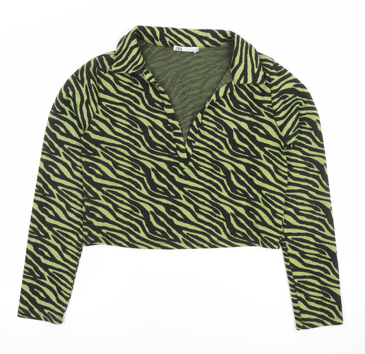 Womens UK Size 12 Zara Green Cropped Button-Up