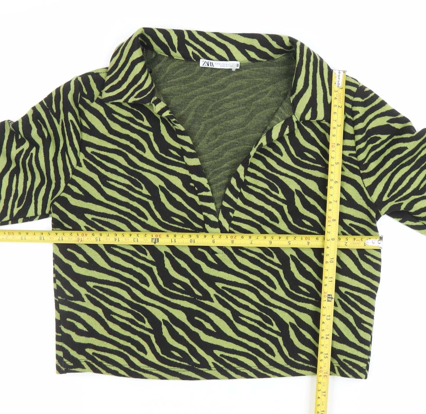 Womens UK Size 12 Zara Green Cropped Button-Up