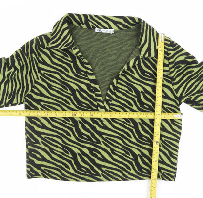 Womens UK Size 12 Zara Green Cropped Button-Up