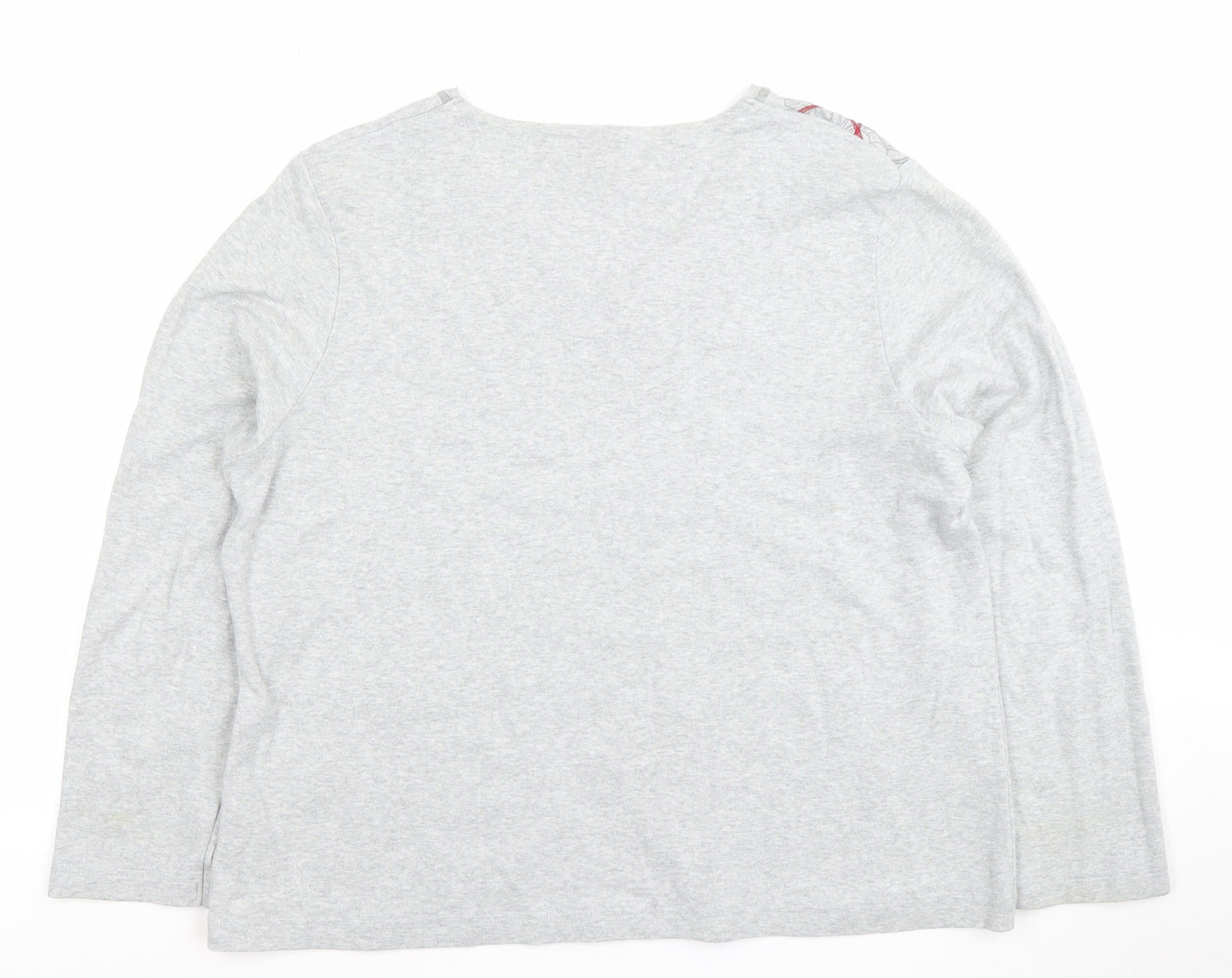 Dash Womens Grey Long Sleeve V-Neck Floral Embroidered Top Size 18