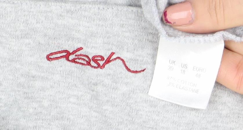 Dash Womens Grey Long Sleeve V-Neck Floral Embroidered Top Size 18