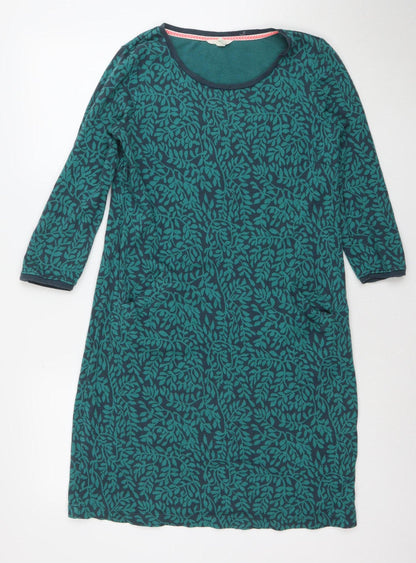 Marks and Spencer Women Green Floral Cotton Shift Dress Size 10
