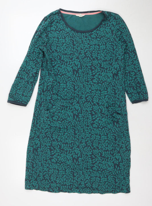 Marks and Spencer Women Green Floral Cotton Shift Dress Size 10