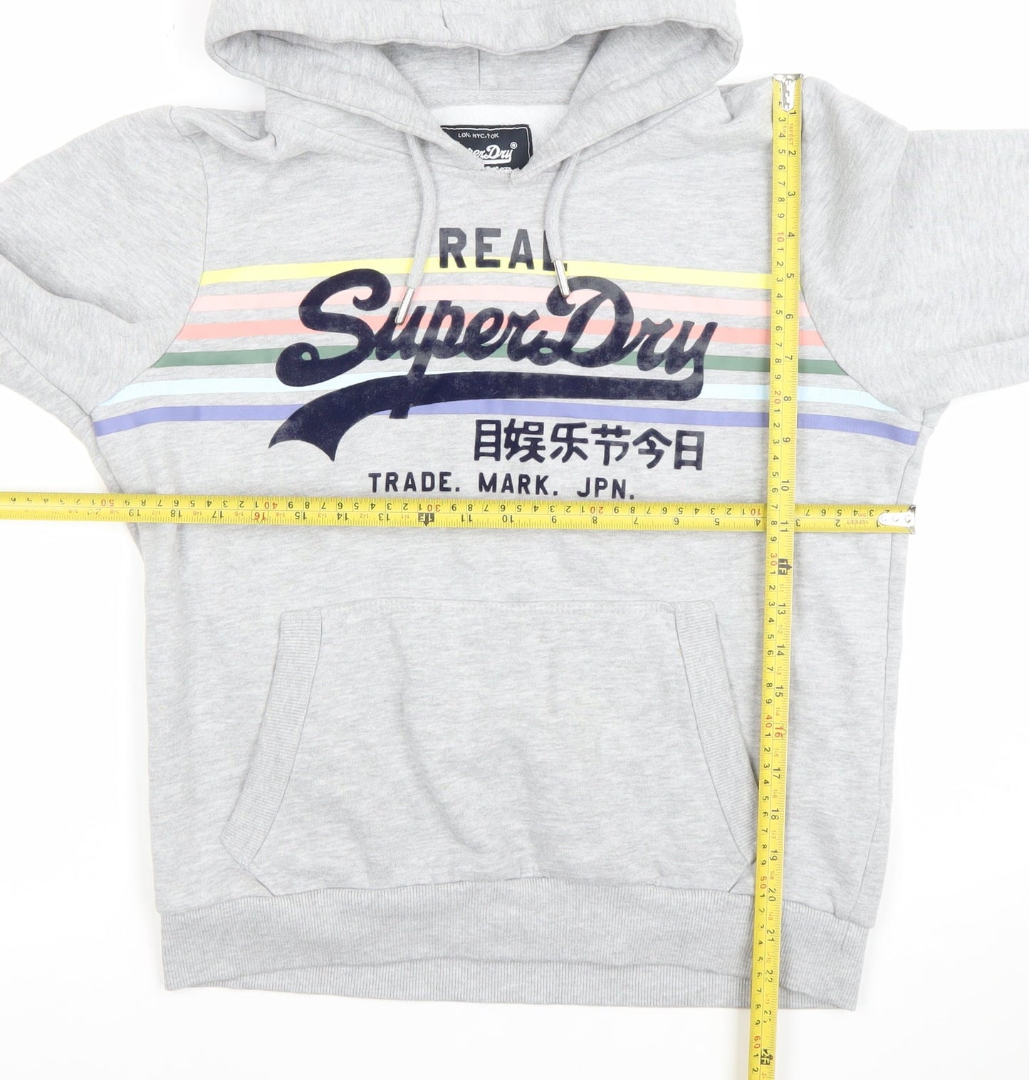Superdry Womens Grey Pullover Hoodie Size M Logo Graphic Cotton Blend