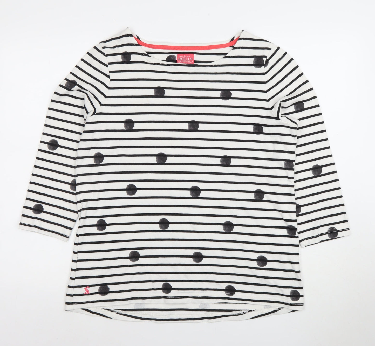 Joules Women’s White Striped 3/4 Sleeve Cotton T-Shirt UK 16