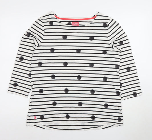 Joules Women’s White Striped 3/4 Sleeve Cotton T-Shirt UK 16