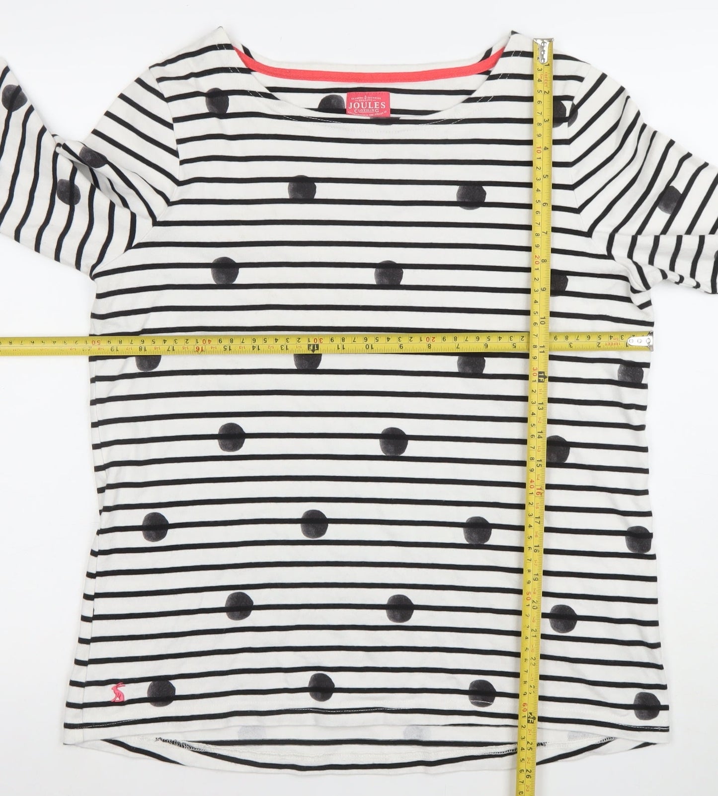 Joules Women’s White Striped 3/4 Sleeve Cotton T-Shirt UK 16