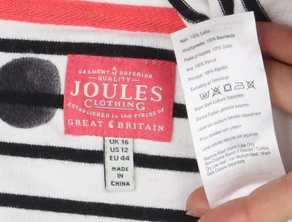 Joules Women’s White Striped 3/4 Sleeve Cotton T-Shirt UK 16
