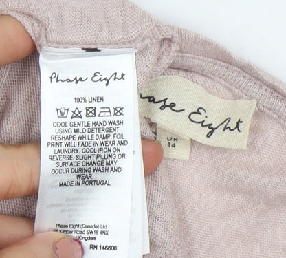 Phase Eight Women Pink Linen Short Sleeve T-Shirt UK 14