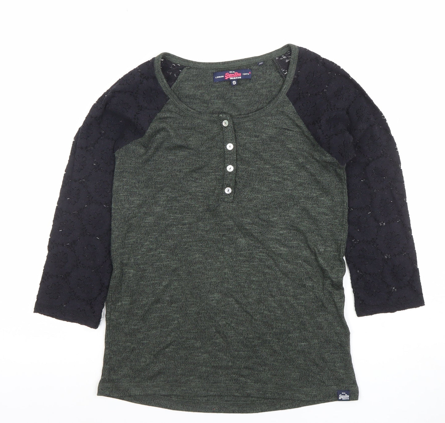 Womens UK Size S Superdry Green Jersey Button-Up