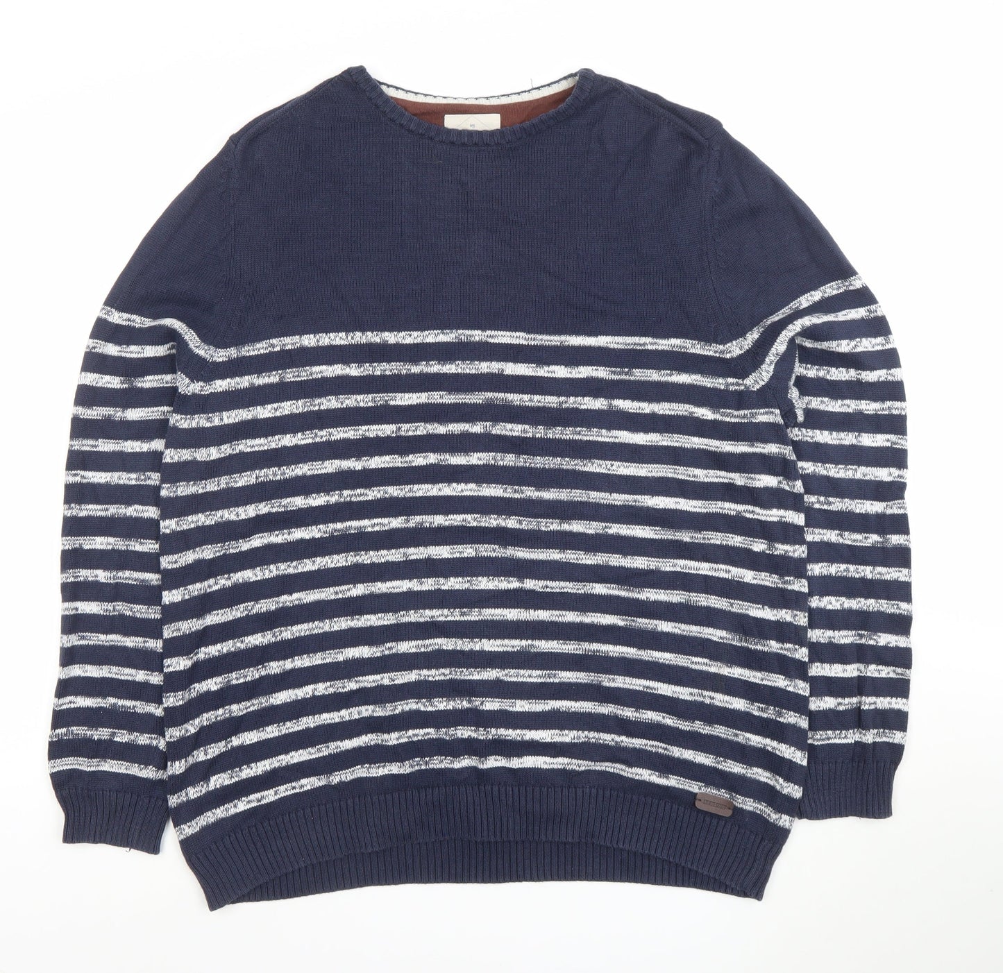 White Stuff Men's Blue Striped Cotton Crew Neck Jumper XXL