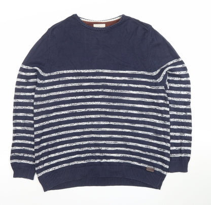 White Stuff Men's Blue Striped Cotton Crew Neck Jumper XXL