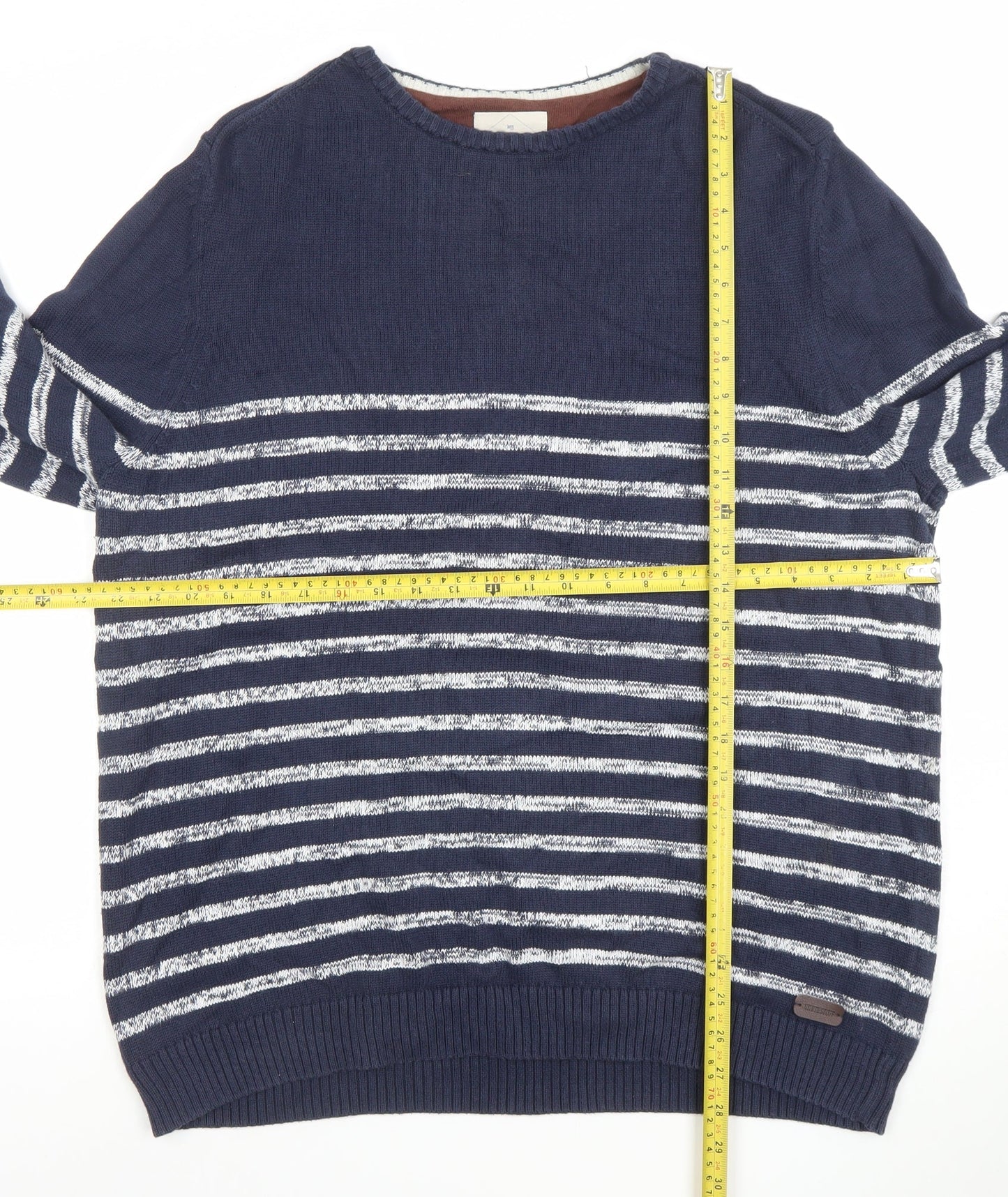 White Stuff Men's Blue Striped Cotton Crew Neck Jumper XXL