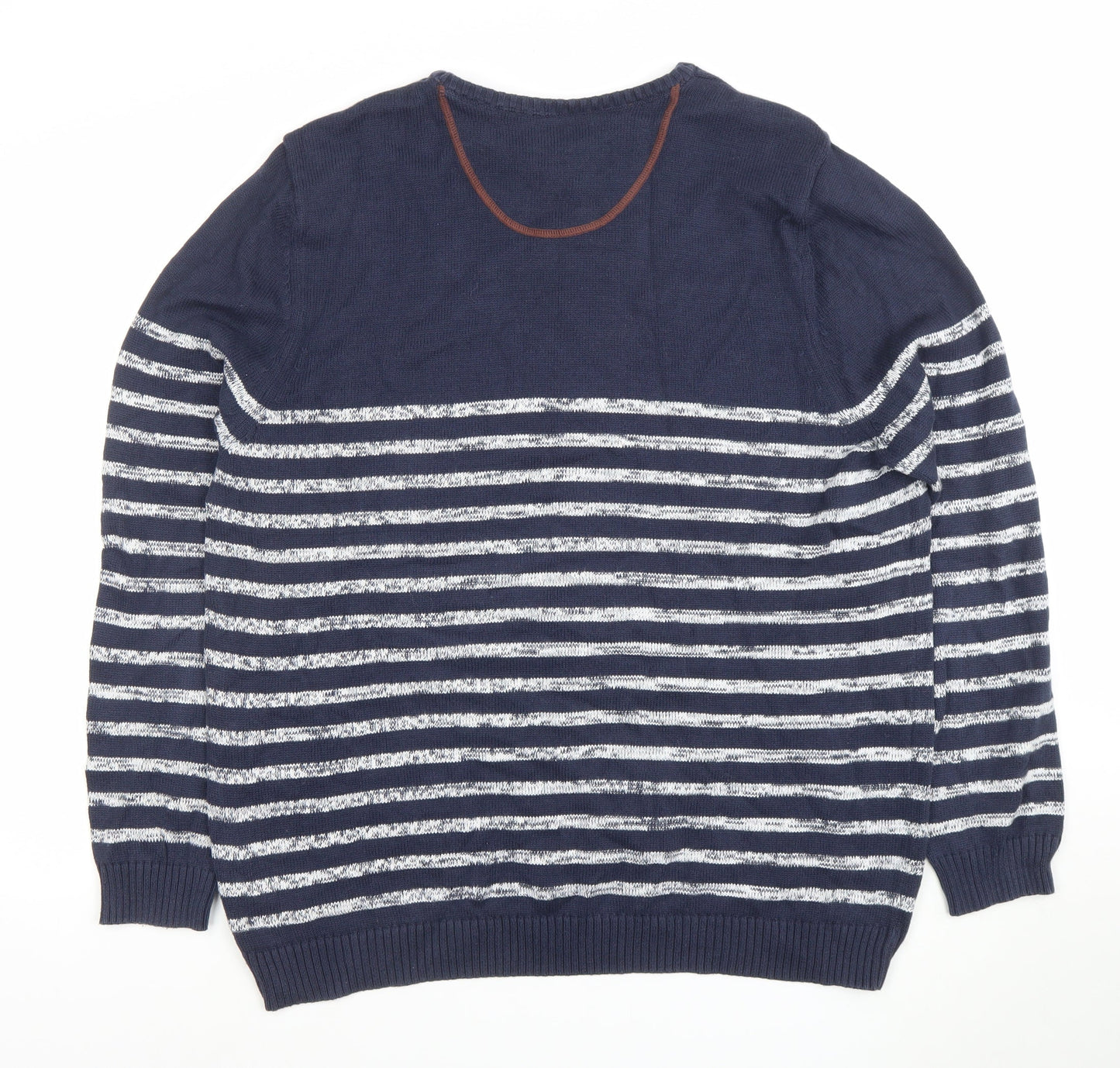 White Stuff Men's Blue Striped Cotton Crew Neck Jumper XXL