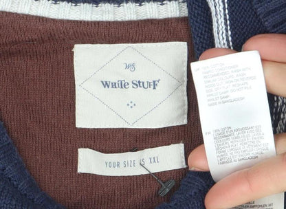 White Stuff Men's Blue Striped Cotton Crew Neck Jumper XXL