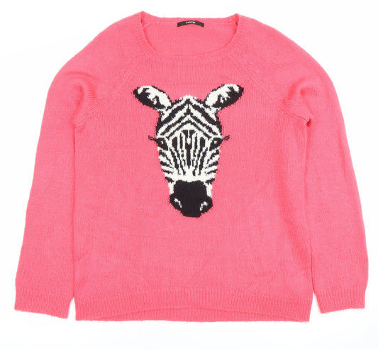 George Womens Pink Zebra Animal Print Crew Neck Jumper Size 12