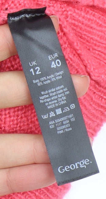 George Womens Pink Zebra Animal Print Crew Neck Jumper Size 12