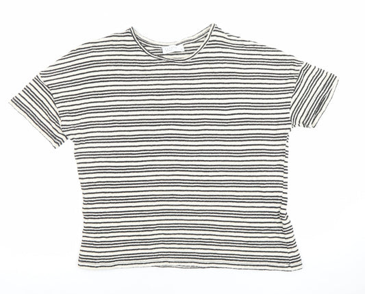 Papaya Women Black Striped Short Sleeve Cotton Blend T-Shirt Size 14