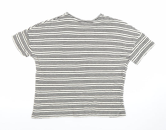 Papaya Women Black Striped Short Sleeve Cotton Blend T-Shirt Size 14