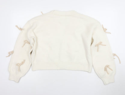 Luna Ivy Women’s Ivory Bow Knit Cardigan XS V-Neck Long Sleeve