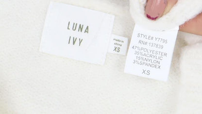 Luna Ivy Women’s Ivory Bow Knit Cardigan XS V-Neck Long Sleeve